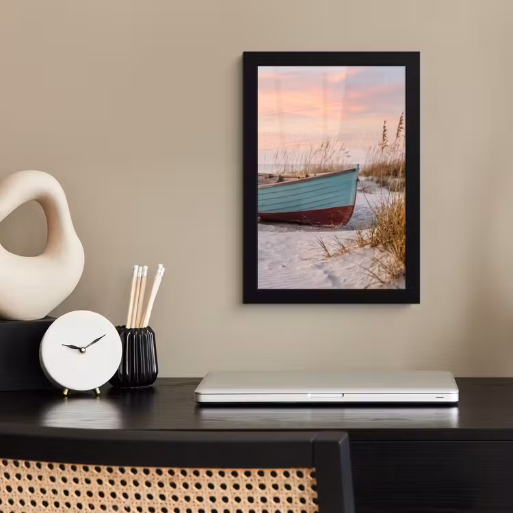 Poster met lijst - Roeiboot op Strand Zonsondergang — 2