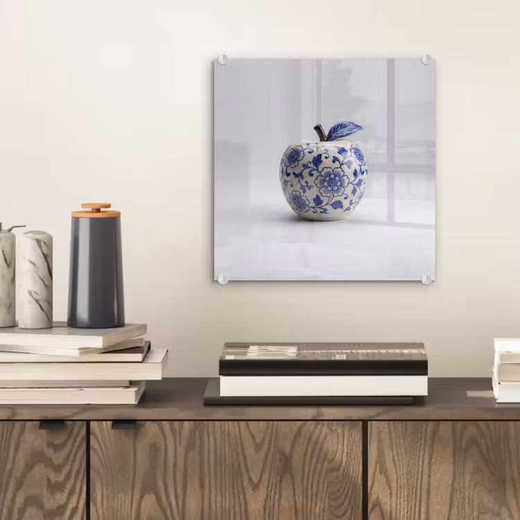 Glas schilderij - Appel Delfts Blauw — 2