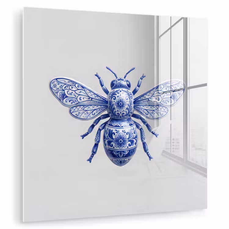 Glas schilderij - Bij Delfts Blauw