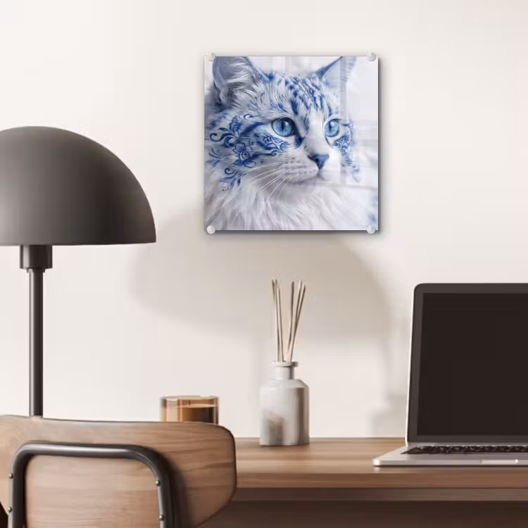 Glas schilderij - Kat Delfts Blauw — 7