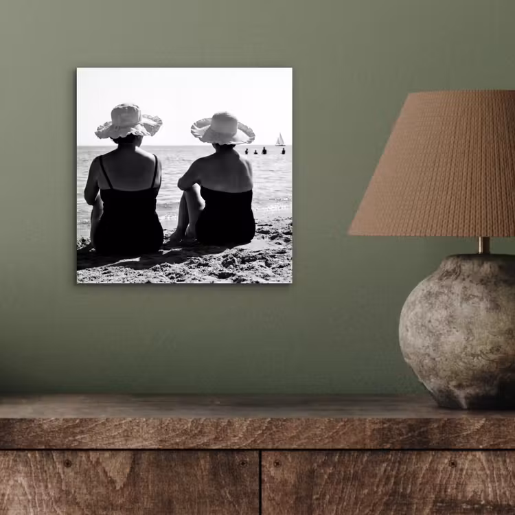 Aluminium schilderij - Vrouwen - Zonnehoed - Strand - Zwart - Wit — 3