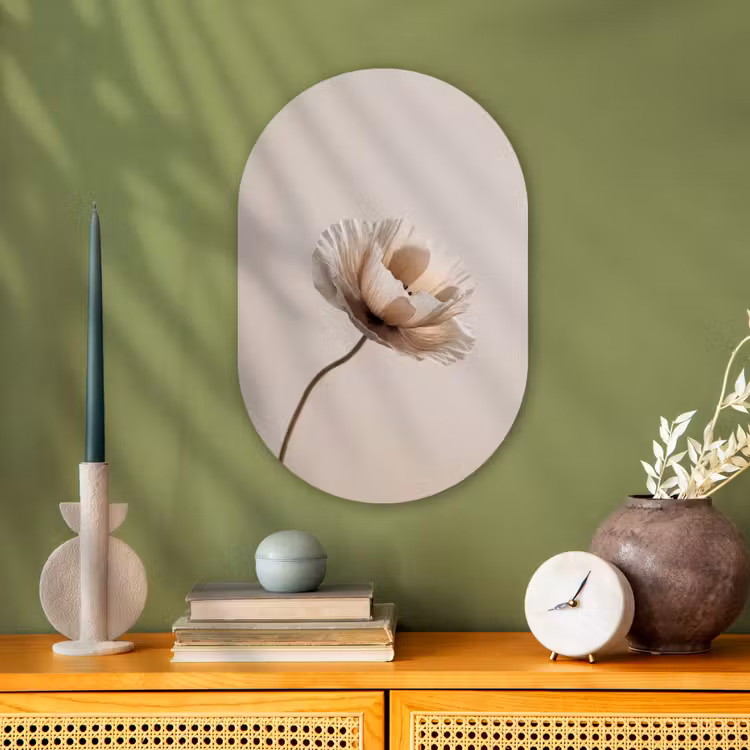 Muurovaal - Kunststof - Bloem - Beige - Crème