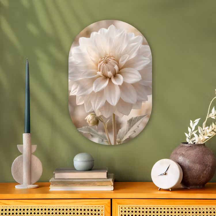 Muurovaal - Kunststof - Bloem - Dahlia - Wit