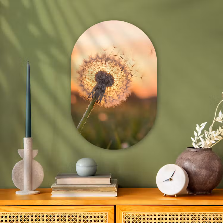 Muurovaal - Kunststof - Paardenbloem - Zonsondergang - Veld
