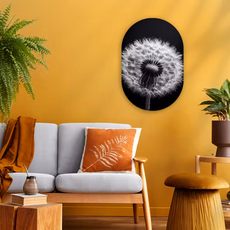 Muurovaal - Kunststof - Paardenbloem - Zwart - Wit