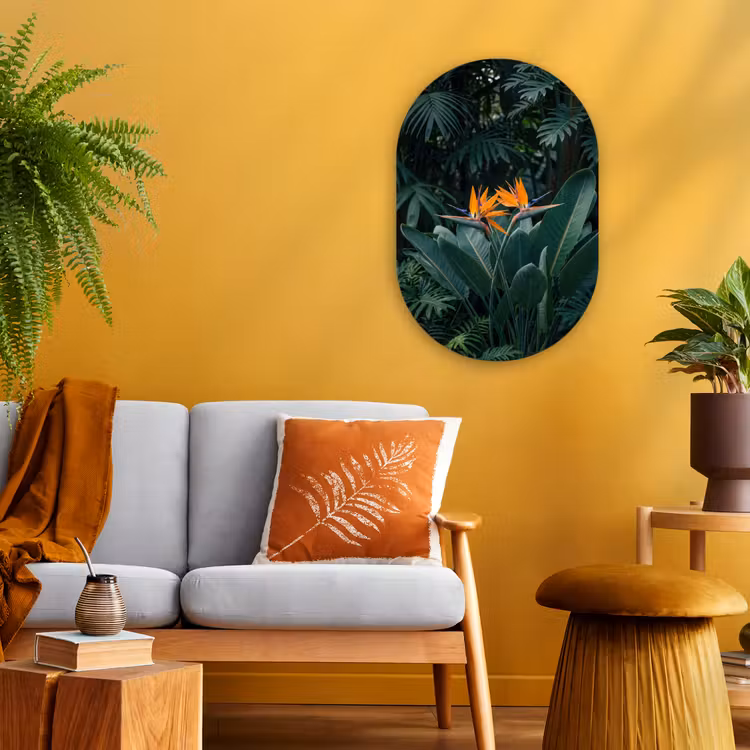 Muurovaal - Kunststof - Paradijsvogel - Bloem - Exotisch