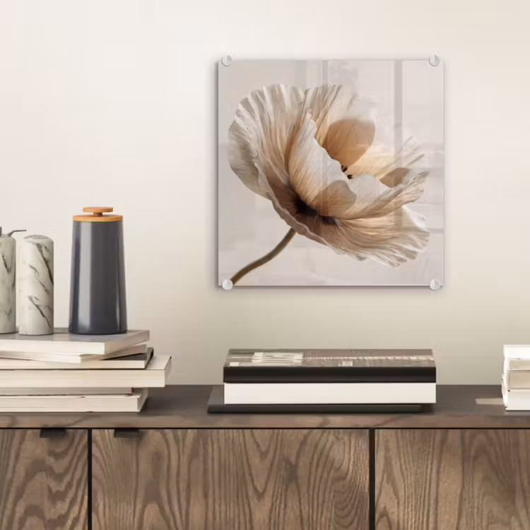 Glas schilderij - Bloem - Beige - Crème — 2
