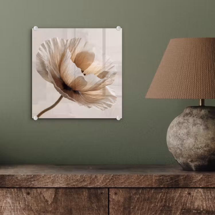 Glas schilderij - Bloem - Beige - Crème — 4