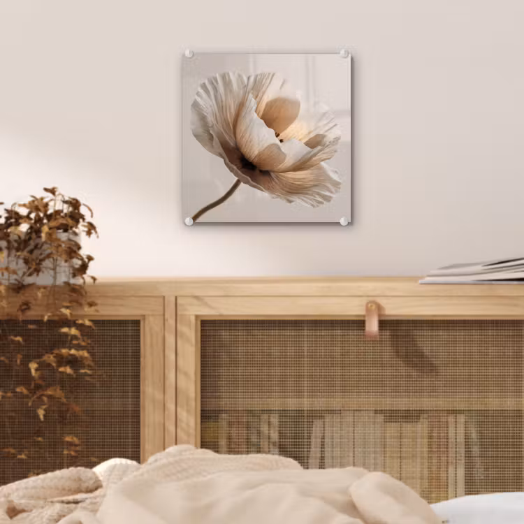 Glas schilderij - Bloem - Beige - Crème — 5