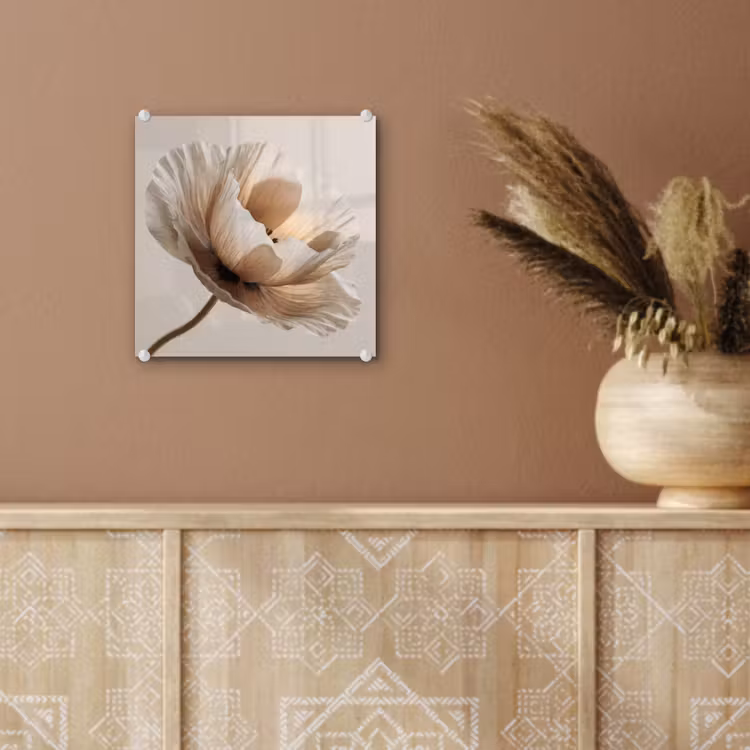 Glas schilderij - Bloem - Beige - Crème — 6