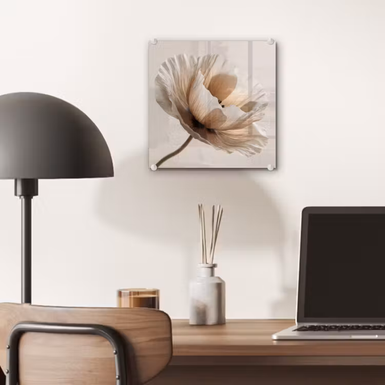 Glas schilderij - Bloem - Beige - Crème — 7