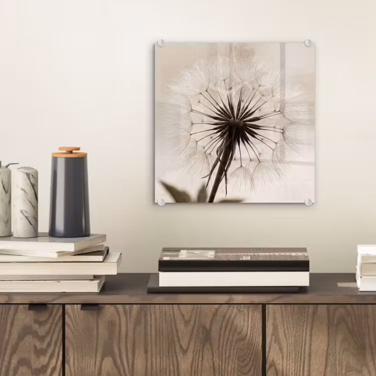 Glas schilderij - Paardenbloem - Minimalistisch - Wit — 2