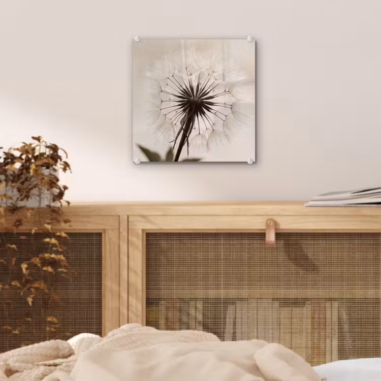 Glas schilderij - Paardenbloem - Minimalistisch - Wit — 5
