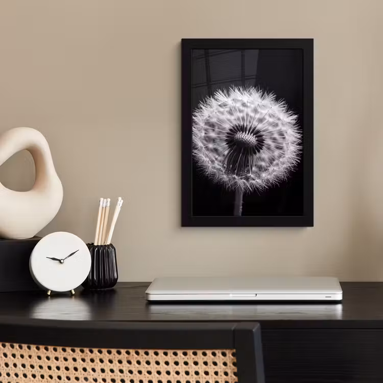 Poster met lijst - Paardenbloem - Zwart - Wit — 2