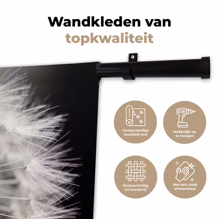 Wandkleed - Paardenbloem - Zwart - Wit — 3