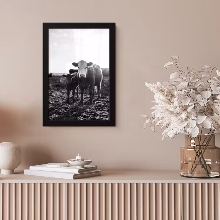 Poster met lijst - Koe met Kalf Zwart Wit — 5