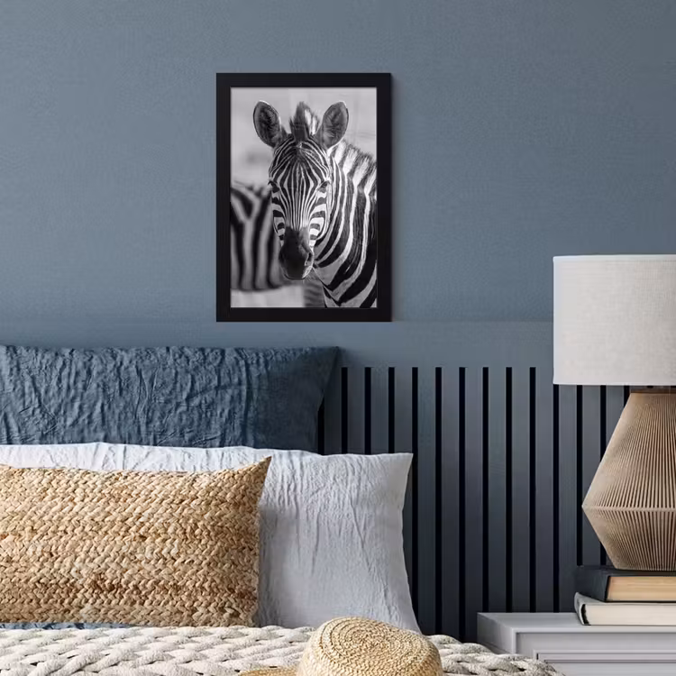 Poster met lijst - Zebra Kudde Zwart Wit — 3