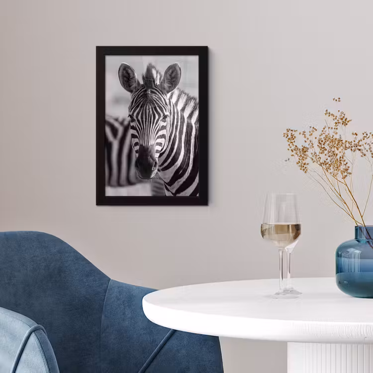 Poster met lijst - Zebra Kudde Zwart Wit — 4