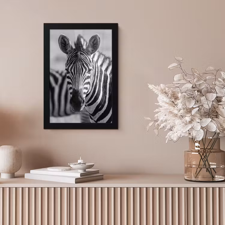 Poster met lijst - Zebra Kudde Zwart Wit — 5