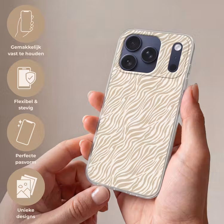 Telefoonhoesje Softcase - Zebra - Patroon - Beige — 4