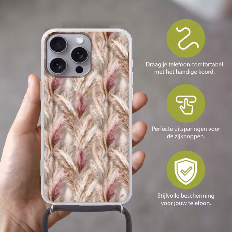 Telefoonhoesje met koord - Pampasgras - Pluizig - Kleurrijk — 4
