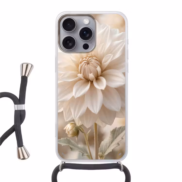 Telefoonhoesje met koord - Bloem - Dahlia - Wit