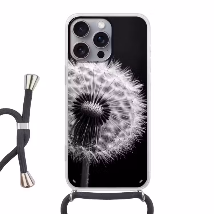 Telefoonhoesje met koord - Paardenbloem - Zwart - Wit