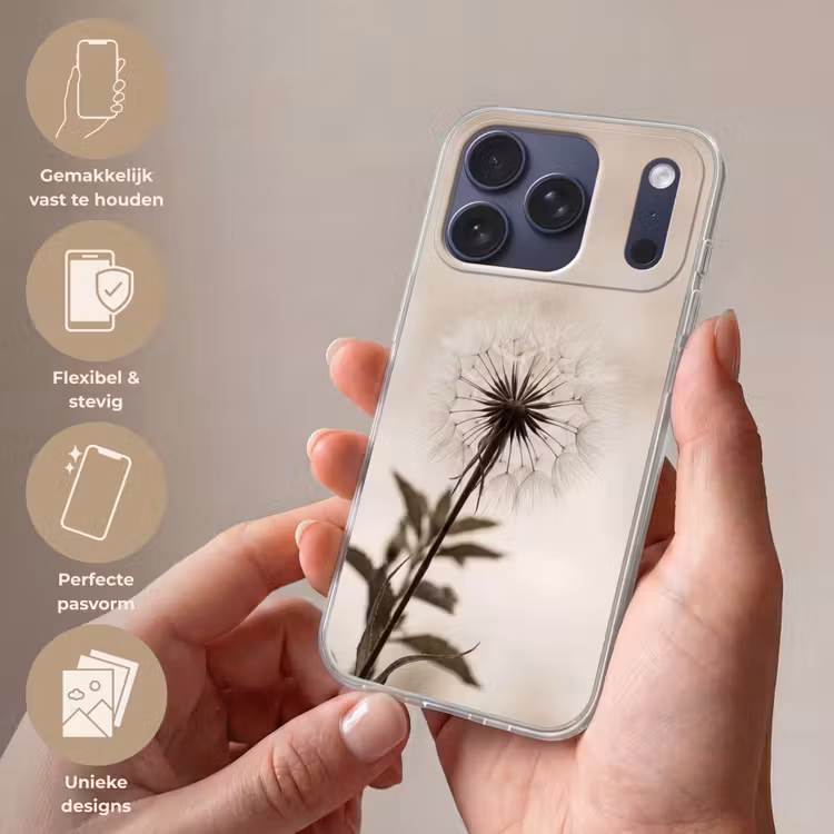 Telefoonhoesje Softcase - Paardenbloem - Minimalistisch - Wit — 4