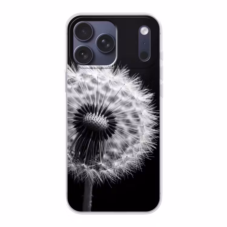 Telefoonhoesje Softcase - Paardenbloem - Zwart - Wit