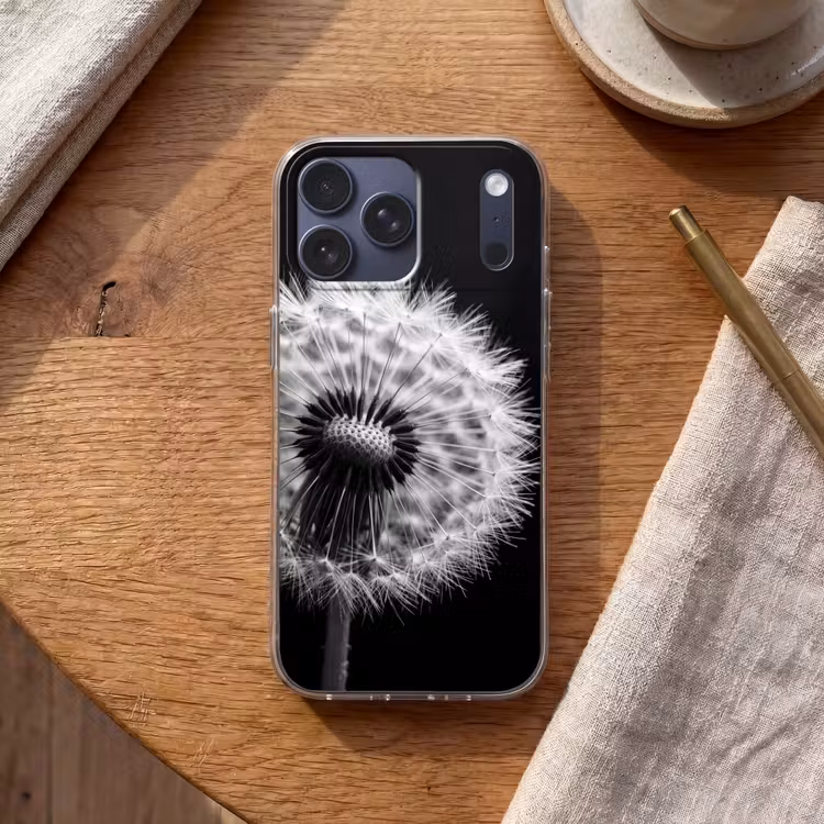 Telefoonhoesje Softcase - Paardenbloem - Zwart - Wit — 2