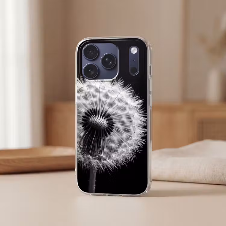 Telefoonhoesje Softcase - Paardenbloem - Zwart - Wit — 3