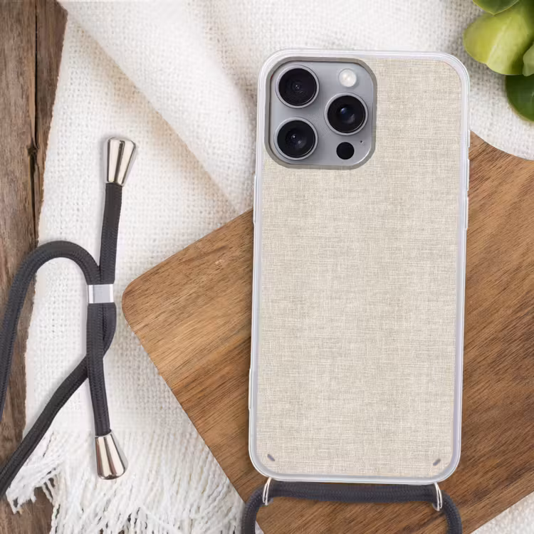 Telefoonhoesje met koord - Linnen - Textuur - Beige — 3