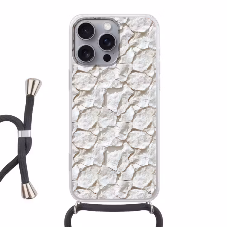 Telefoonhoesje met koord - Structuur - Rots - Wit