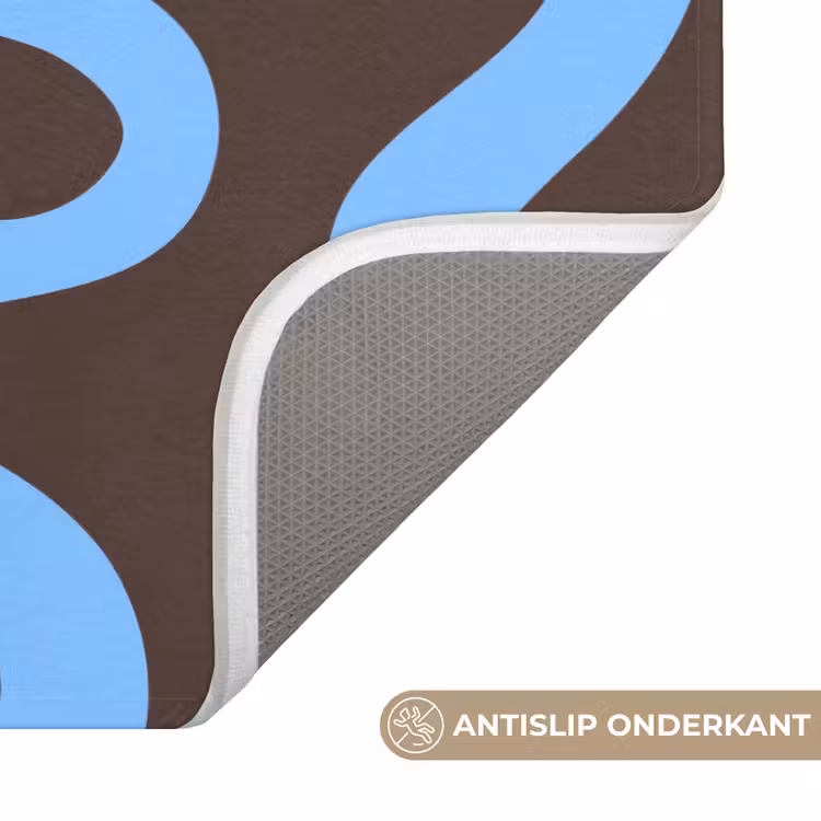 Badmat - Kronkelende lijnen - Blauw - Bruin - Minimalistisch — 3