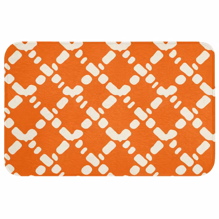 Badmat - Oranje - Ruitpatroon - Wit — 1