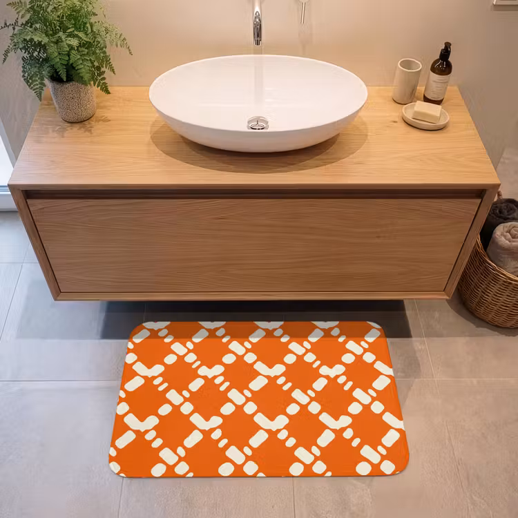 Badmat - Oranje - Ruitpatroon - Wit — 2