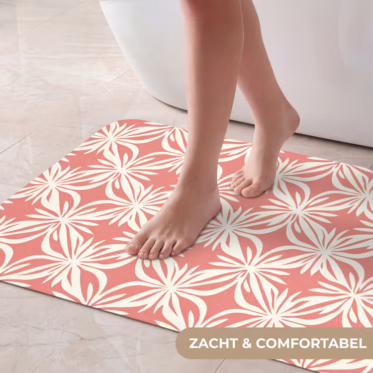 Badmat - Roze - Bloemenmotief - Wit - Modern — 5
