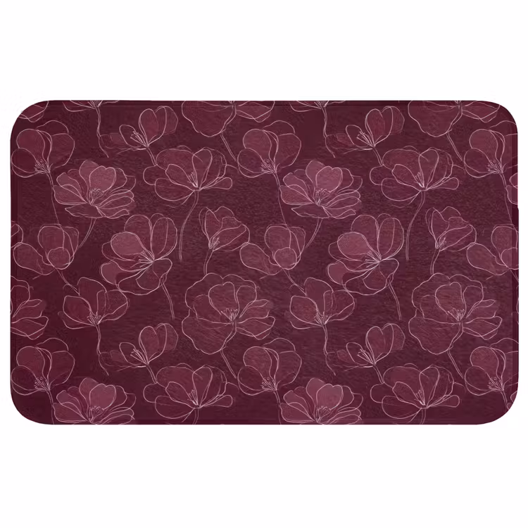 Badmat - Bloemen - Patroon - Bordeauxrood