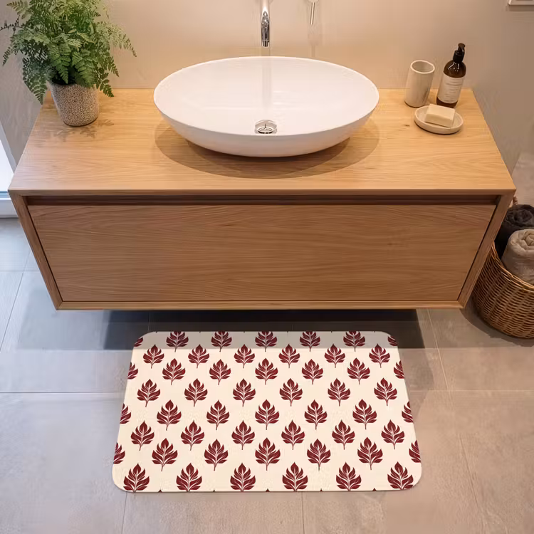 Badmat - Botanisch - Patroon - Bordeaux — 2