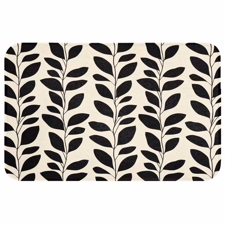 Badmat - Botanisch - Dessin - Zwart - Beige — 1