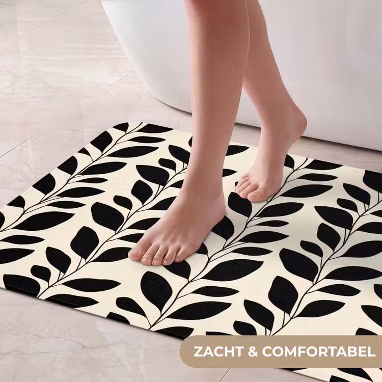 Badmat - Botanisch - Dessin - Zwart - Beige — 5