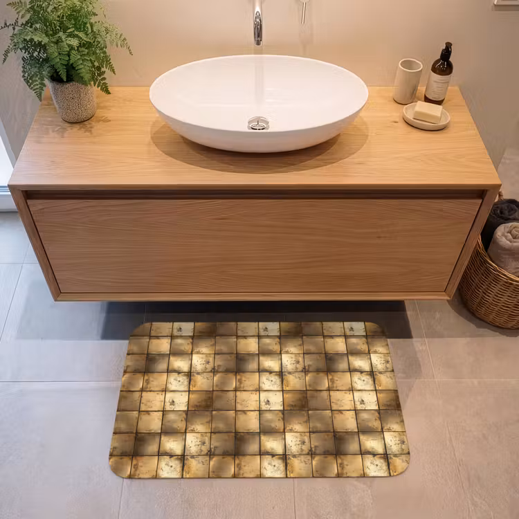 Badmat - Geometrisch - Tegels - Goud — 2