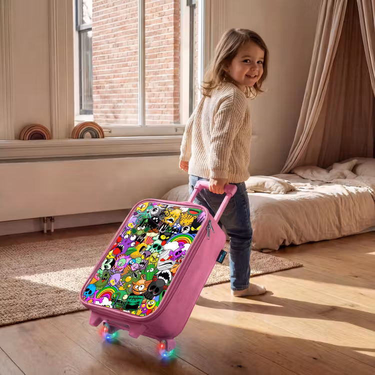 Kinderkoffer - Roze - Chaotisch kleurrijk monster patroon — 3