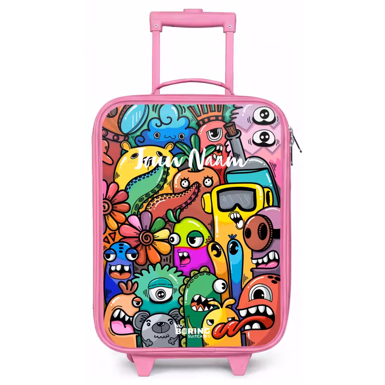 Kinderkoffer - Roze - Expressief en druk patroon met monsters — 1