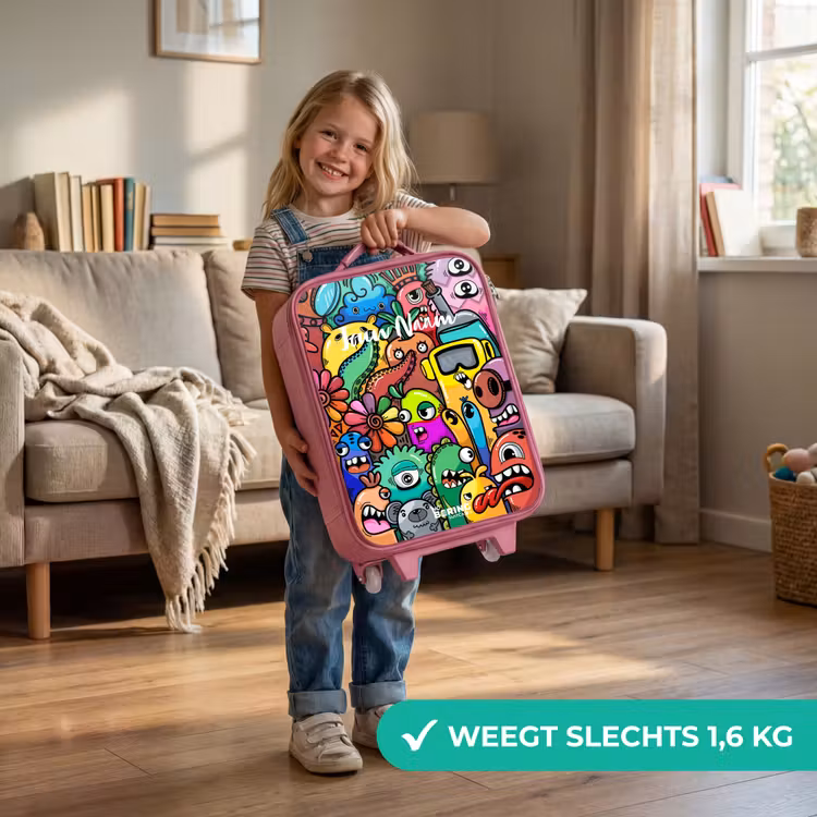 Kinderkoffer - Roze - Expressief en druk patroon met monsters — 2