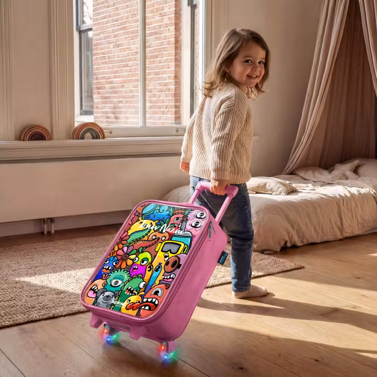 Kinderkoffer - Roze - Expressief en druk patroon met monsters — 3