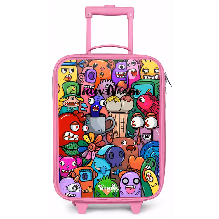 Kinderkoffer - Roze - Monsters, bloemen en ijsje patroon — 1
