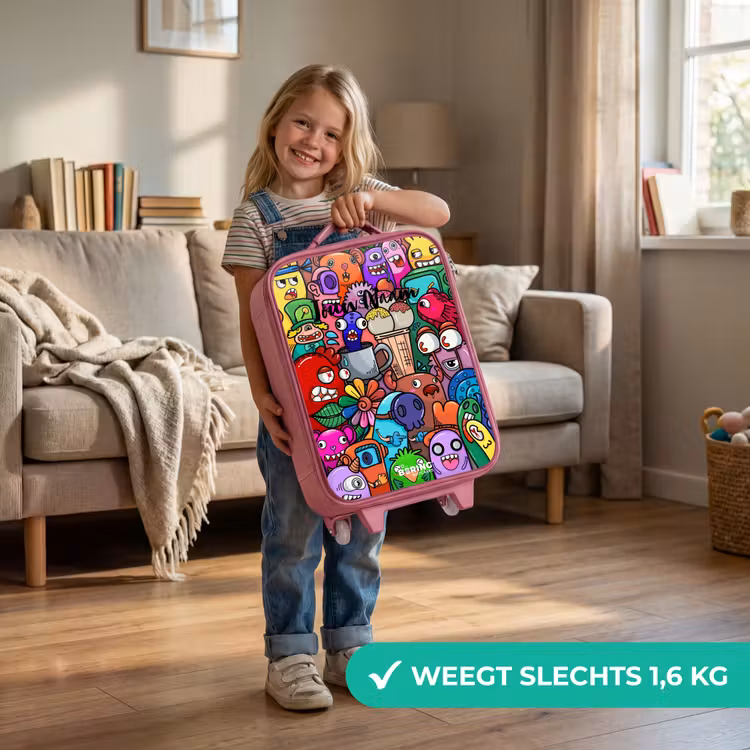 Kinderkoffer - Roze - Monsters, bloemen en ijsje patroon — 2