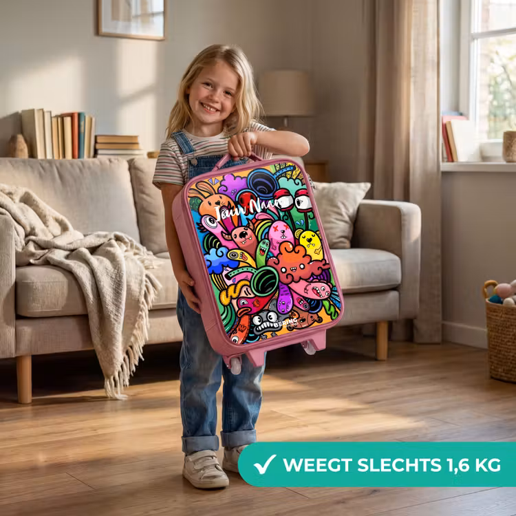 Kinderkoffer - Roze - Vrolijke monsterchaos — 2