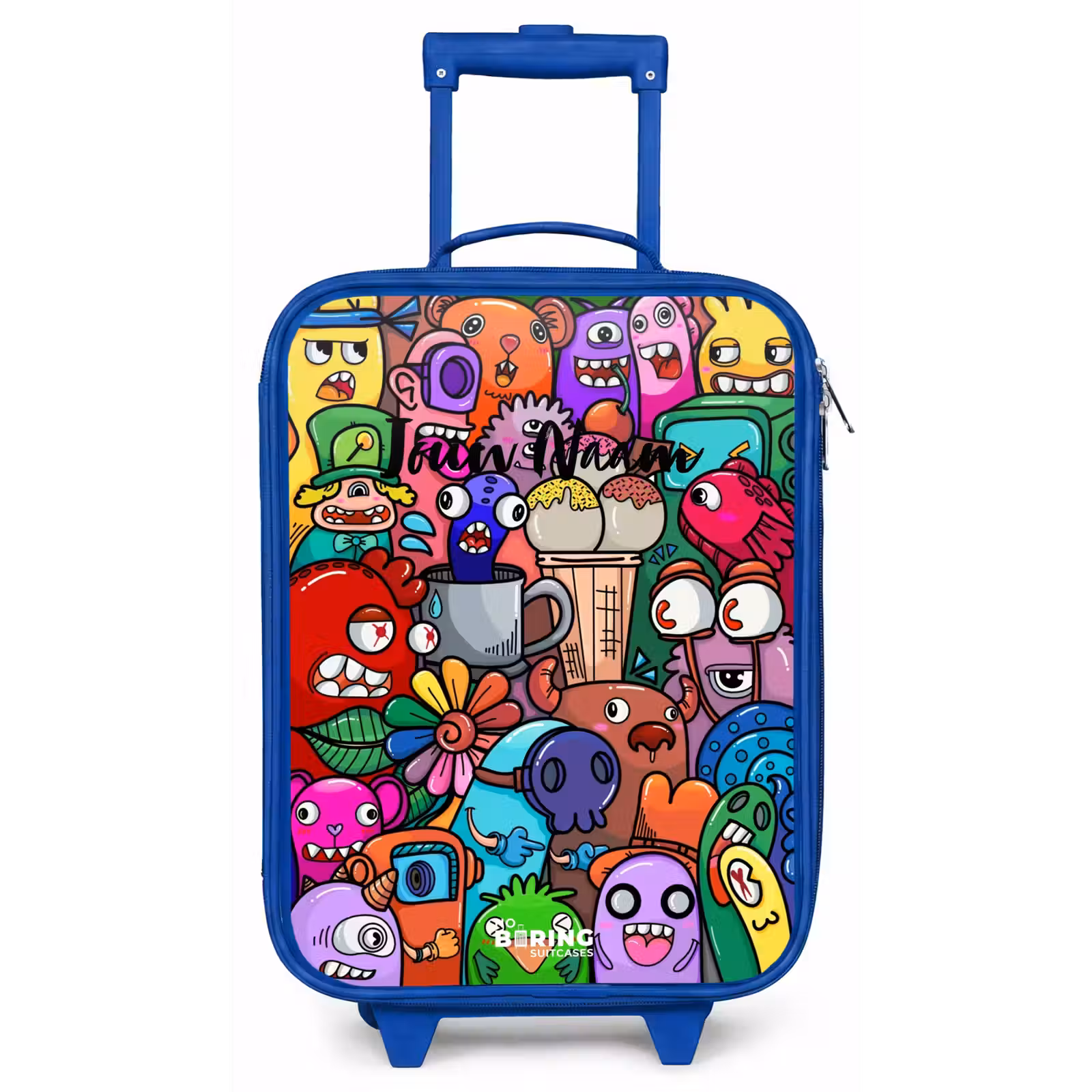 Kinderkoffer - Blauw - Monsters, bloemen en ijsje patroon — 1